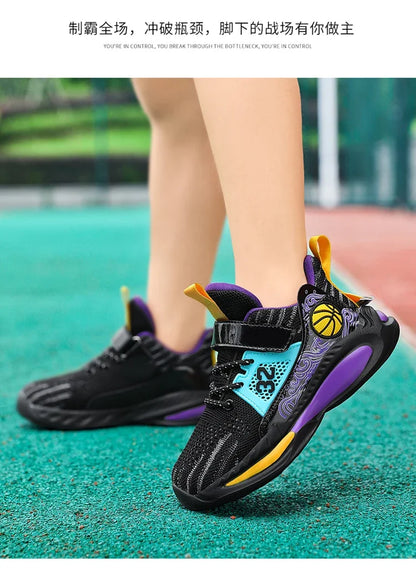 Brand Kids' Sports Shoes Non-slip Running Shoes Boys Basketball Sports Tennis Shoes Fashion Comfortable Teenager Casual Sneakers