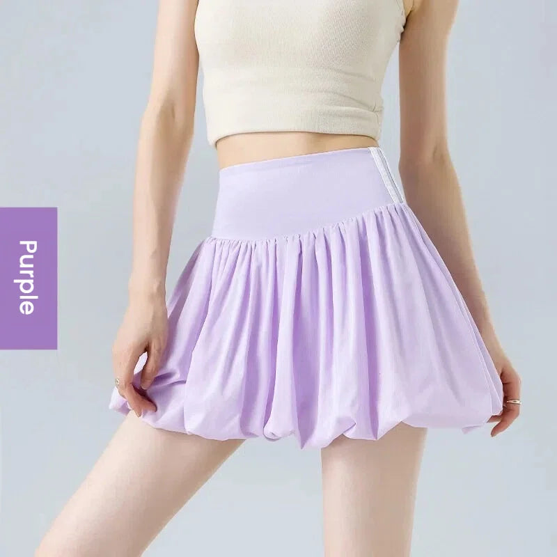 Women Summer Tennis Skirt High Waist Flared Flounce Skirt 2 in 1 with Shorts Anti-Exposure Athletic Pleated Golf Skirt Workout