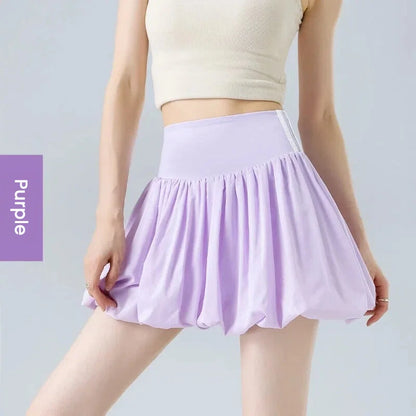Women Summer Tennis Skirt High Waist Flared Flounce Skirt 2 in 1 with Shorts Anti-Exposure Athletic Pleated Golf Skirt Workout