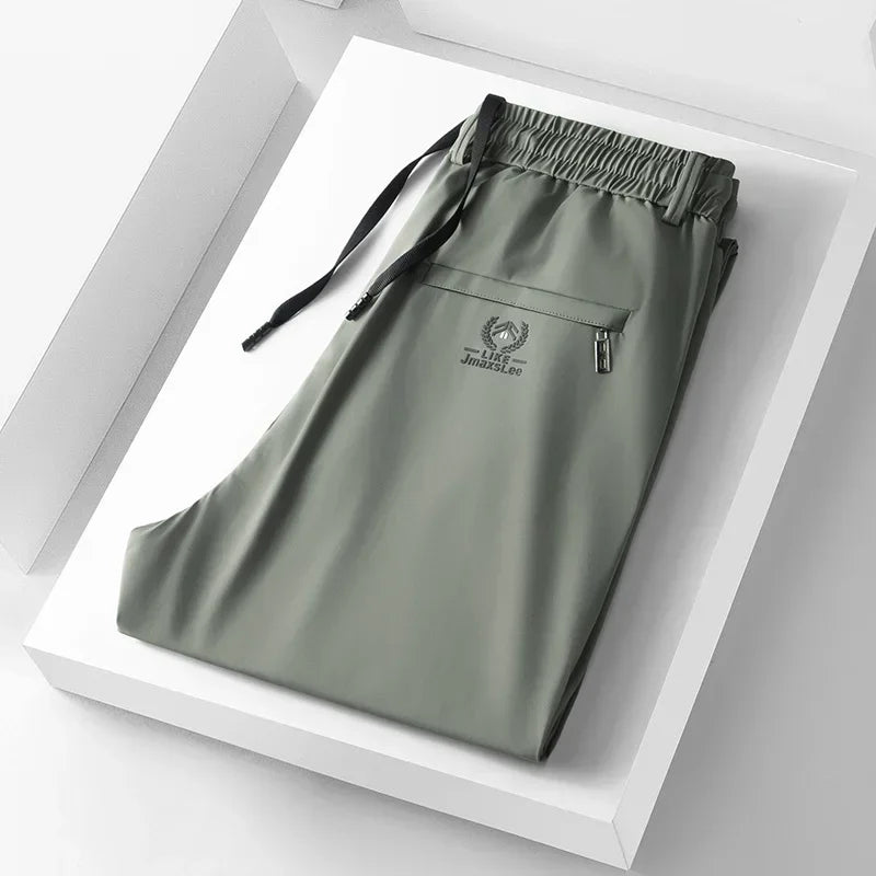 2024 Summer Soft Ice Silk Fabric Men's Thin Casual Pants Korean-style Fashion  Straight High Stretch Trousers Male Luxury Brand