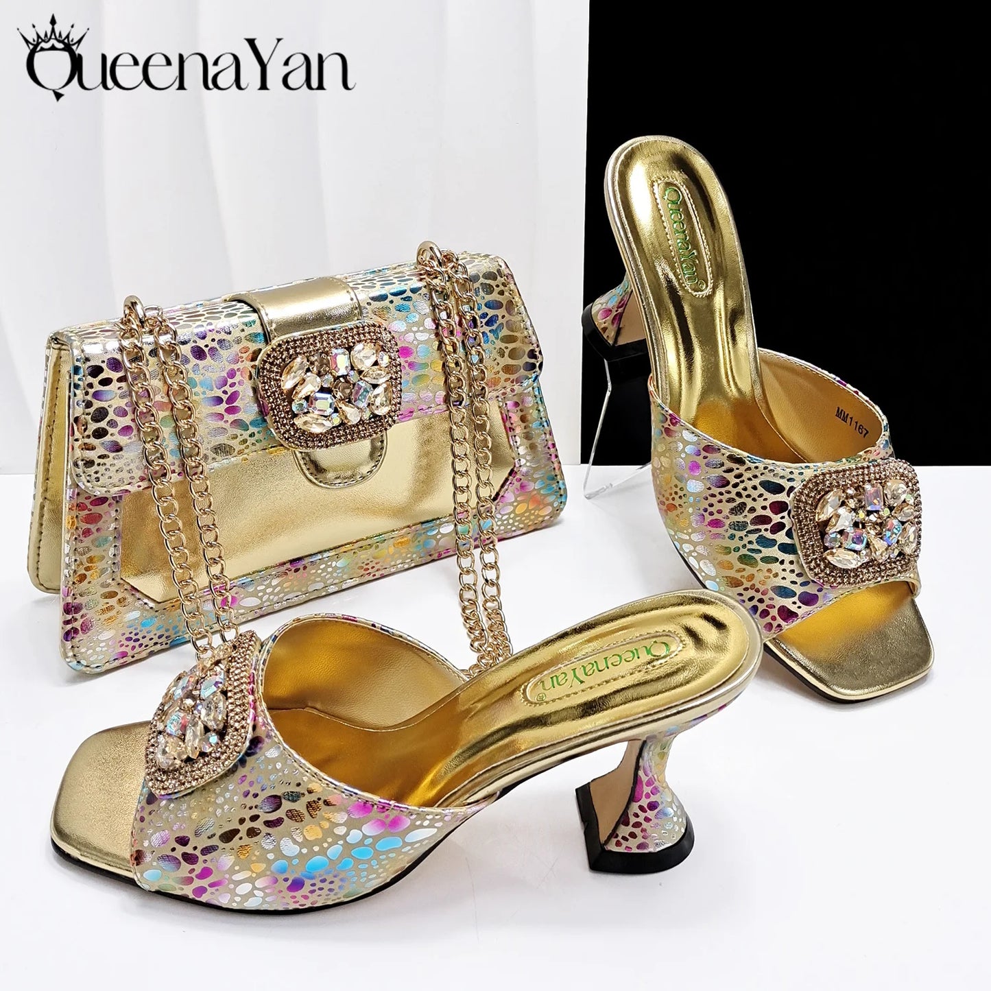 Fashion Newest Arrival Orange Color Square Toe Women Sandals Shoes Matching Bag Set for Ladies Wedding Party Pump