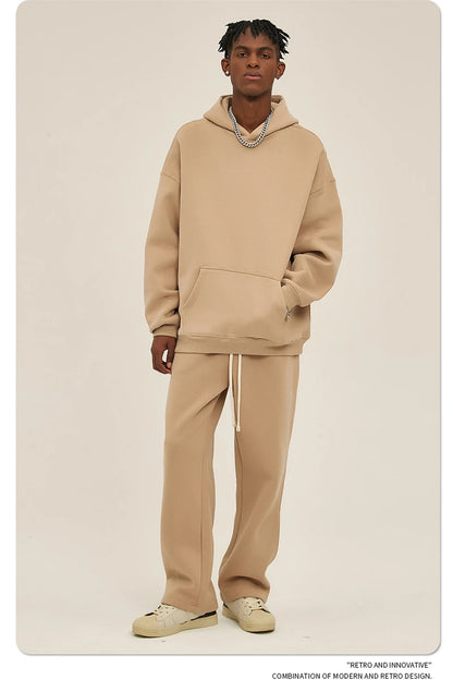 Thick 350gsm Fleece Hooded Hoodies For Men Unisex Winter Oversized Loose Basic Solid Sweatshirts Pullovers Coats HY0631