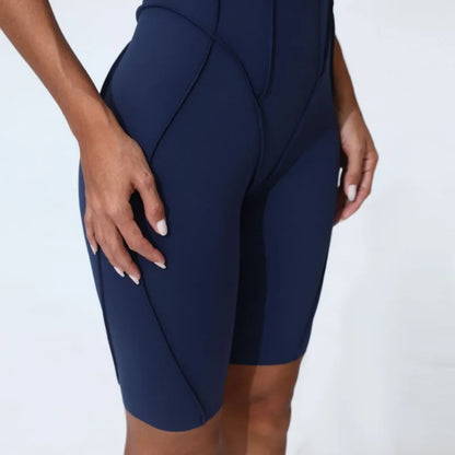 Zipper Short-sleeved Yoga Sports Fitness Jumpsuits Sets Without Chest Pad Tight Bodysuits Shorts Gym Workout Clothes for Women