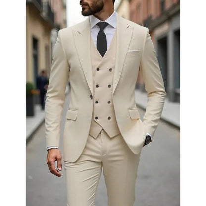ManSuitOutfit Thin Simple Solid Color Single-breasted Male Suits British Style Long Sleeve Pocket MenSet wedding suits for men