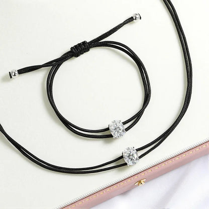 3CT Oval Cut Moissanite Braided Cord Bracelets for Women Men Adjustable Sliding-Knot Dainty Pure S925 Silver Chain D VVS1
