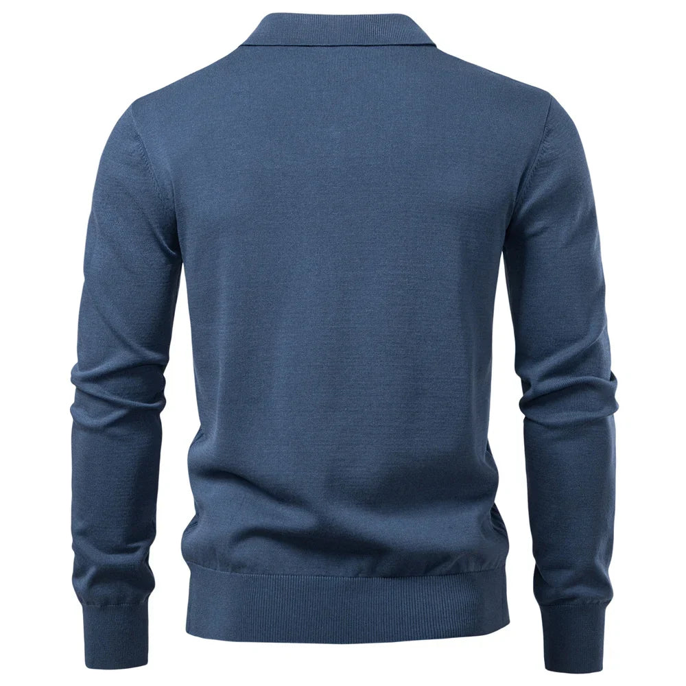 2025 Men's Modern Henley Polo Solid Color Long Sleeve Fashion Forward Cut Luxury Business Social Premium Male Top
