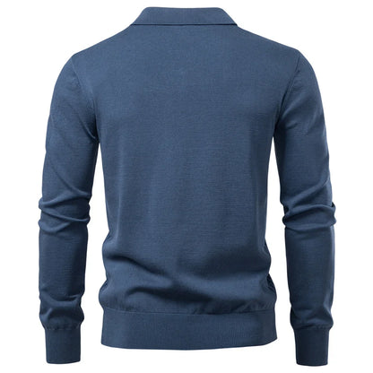 2025 Men's Modern Henley Polo Solid Color Long Sleeve Fashion Forward Cut Luxury Business Social Premium Male Top