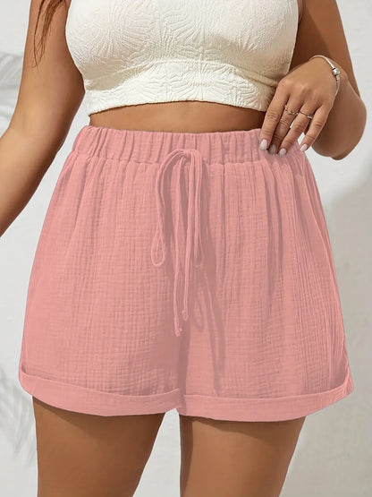 Plus Size High Waist Casual Shorts for Women Comfortable Lightweight with Elastic Waistband and Drawstring