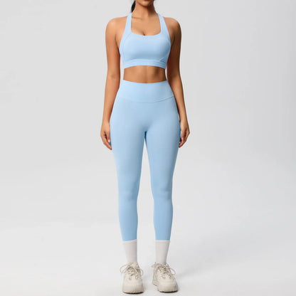 Women 2pcs Patchwork Sport Yoga Suit Training Sleeveless Sport Gym Tops  Tummy Control Slimming Booty Leggings Yoga Suit Sports
