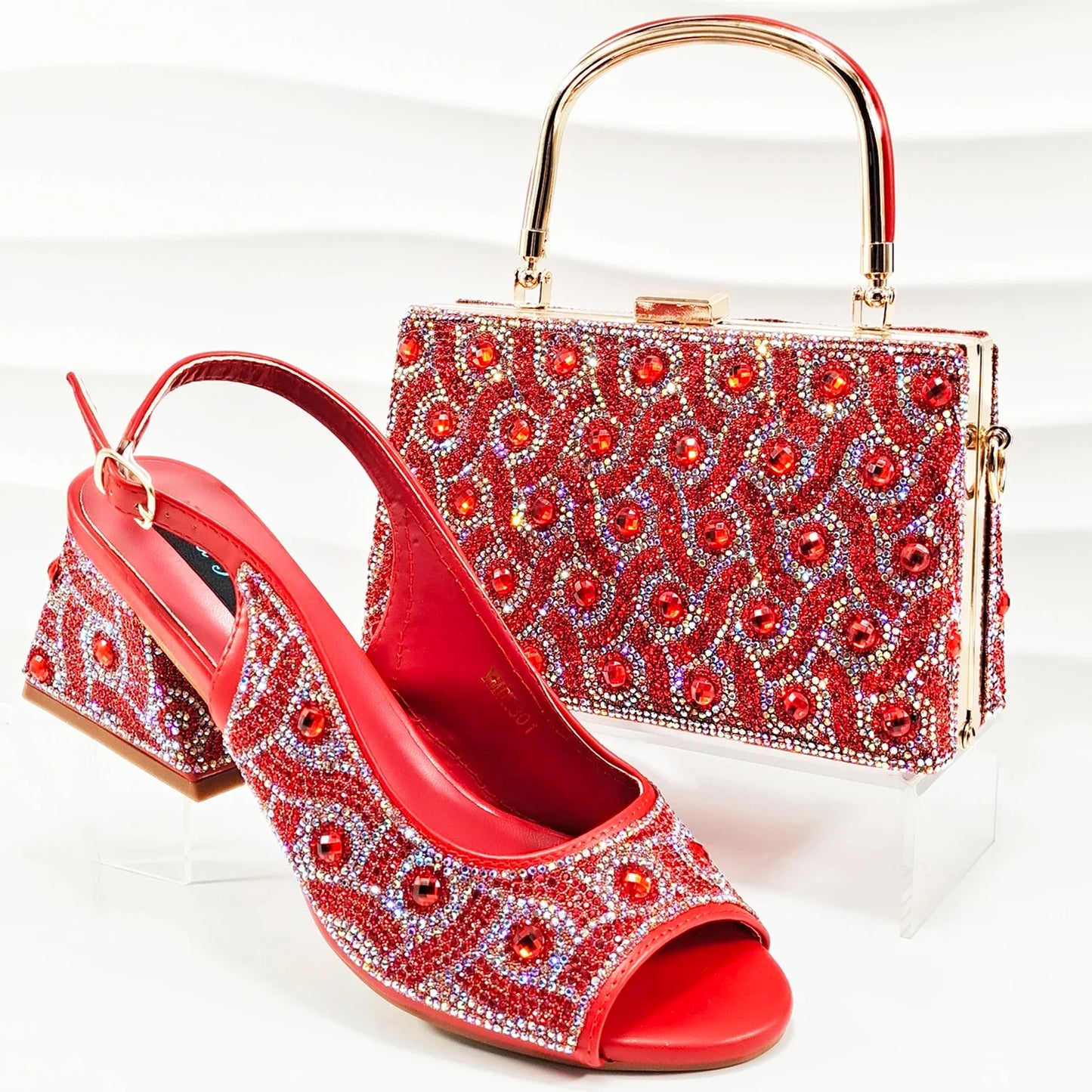 2026 Strass Design INS Mais Vendido Recém-chegados Sapatos e Bolsa Africanos na Cor Verde Salto Confortável Feminino de Bico Aberto