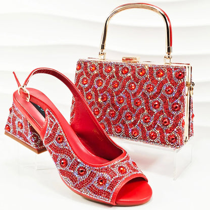 2026 Strass Design INS Mais Vendido Recém-chegados Sapatos e Bolsa Africanos na Cor Verde Salto Confortável Feminino de Bico Aberto
