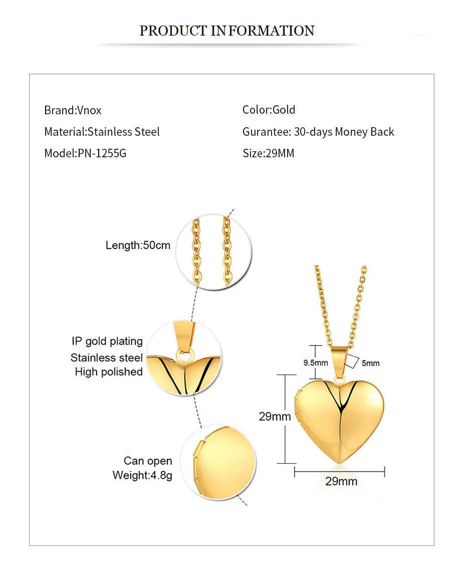 Light Heart Locket Pendants for Women Men Openable Photo Frame Glossy Stainless Steel Necklaces Family Love Collar