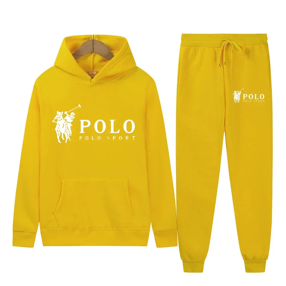 Winter and autumn fleece thickened hooded pullover sweater jacket for men, casual sports outfit, two-piece set for men