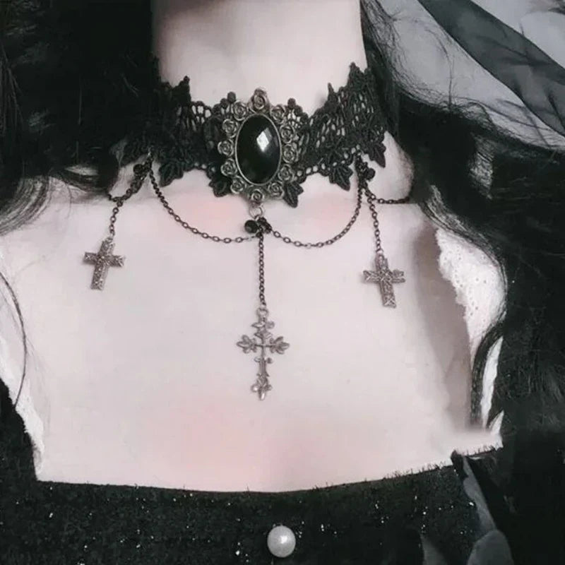 Punk Black Sexy Lace Chokers Necklace For Women Fashion Retro Clavicle Chain Halloween Collar Choker Steampunk Gifts