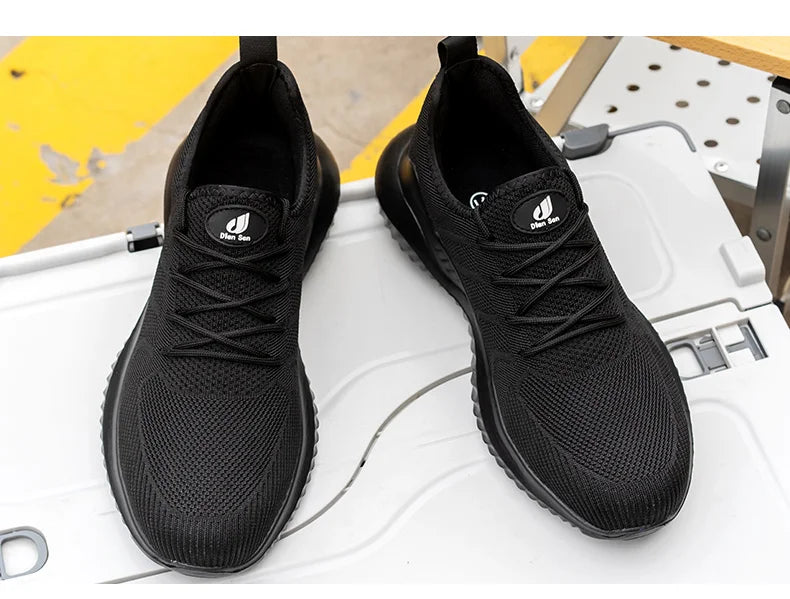 Men‘s Safety Shoes with Steel Toe Puncture Proof Anti-smash Work Sneakers Lightweight Breathable Black Sneakers for Construction