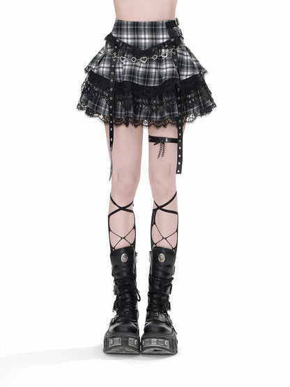 Summer Women Dark Academia Y2k Preppy Kpop High Waist Mini Skirt Plaid JK Party Lace Korean Harajuku Japanese Grunge Cyber Punk