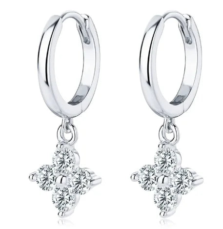 3mm Moissanite Hoop Earrings s925 Sterling Silver Clover Trendy Elegant Wedding Party Eardrop Jewelry Gifts for Women