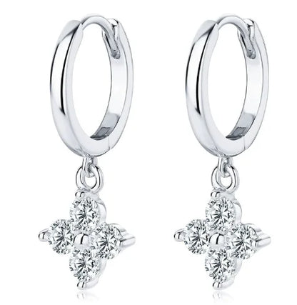 3mm Moissanite Hoop Earrings s925 Sterling Silver Clover Trendy Elegant Wedding Party Eardrop Jewelry Gifts for Women