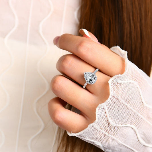 Pear Cut 2.0CT D Color VVS1 Luxury Moissanite Ring Real 925 Sterling Silver for Women Engagement Wedding Jewelry Gift
