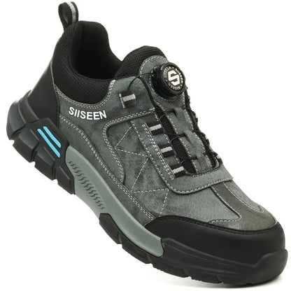 Men's Steel-Toed Safety Shoes With Anti-Crush, Anti-Puncture And Anti-Slip Soles, Fashionable Button Industrial Work Shoes