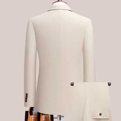 The latest men's solid color suit two-piece set with lapel collar and double breasted buttons for four seasons, men's business s