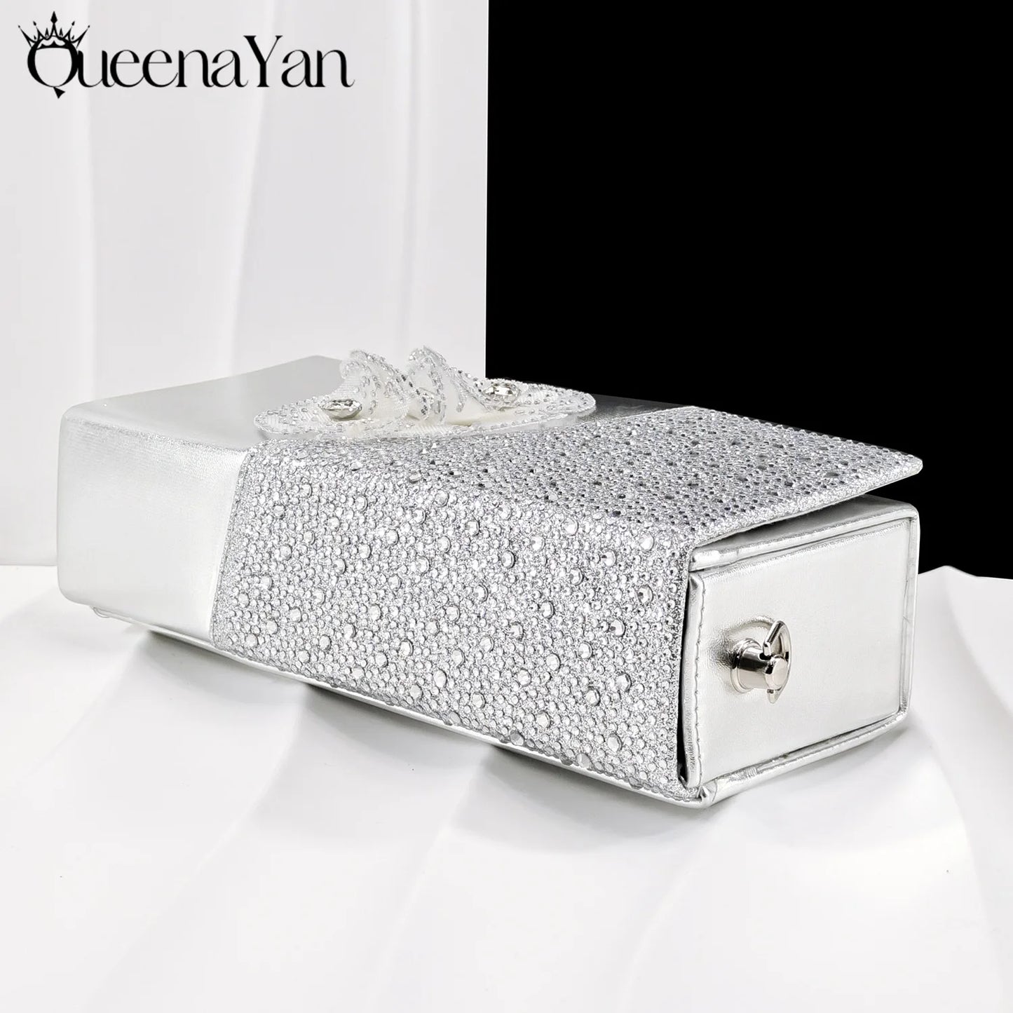 Elegant Silver Pointed-Toe High Heels Shoes with Diamond Accents & Matching Bag - Ideal for Party Elegance