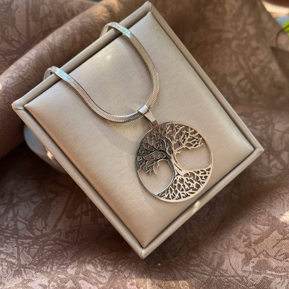 Stainless Steel Exaggerated Punk Big Round O Shaped Pendant Necklace Women Men Chunky Snake Blade Chain Grunge Steampunk Jewelry
