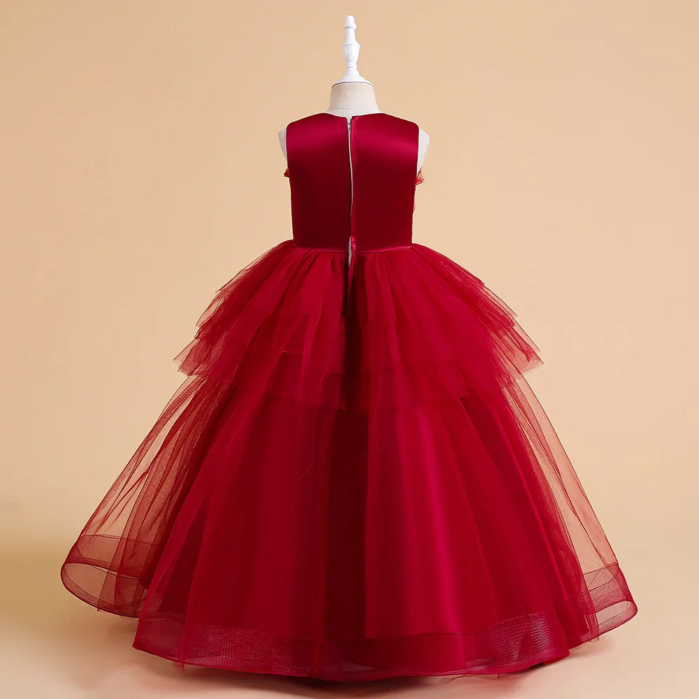 Vestidos de Festa de Daminha Batismo de Verão Meninas Elegante Tule Vestido de Noiva Formatura Menina Laço Princesa Vestido de Aniversário Fantasia de Natal