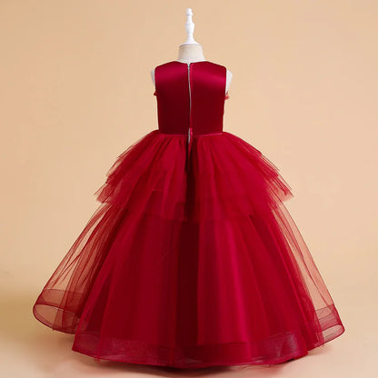 Vestidos de Festa de Daminha Batismo de Verão Meninas Elegante Tule Vestido de Noiva Formatura Menina Laço Princesa Vestido de Aniversário Fantasia de Natal