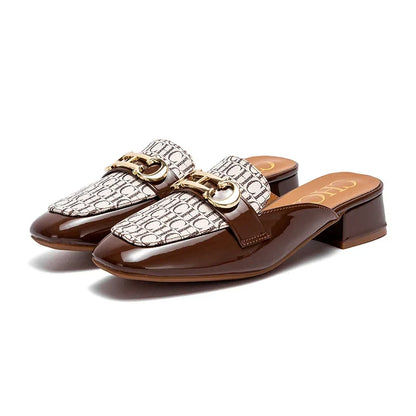 Buckle Mules for Women Round Toe Backless Flat Mules Slides Mules Shoes Ladies Slip-on Loafers students