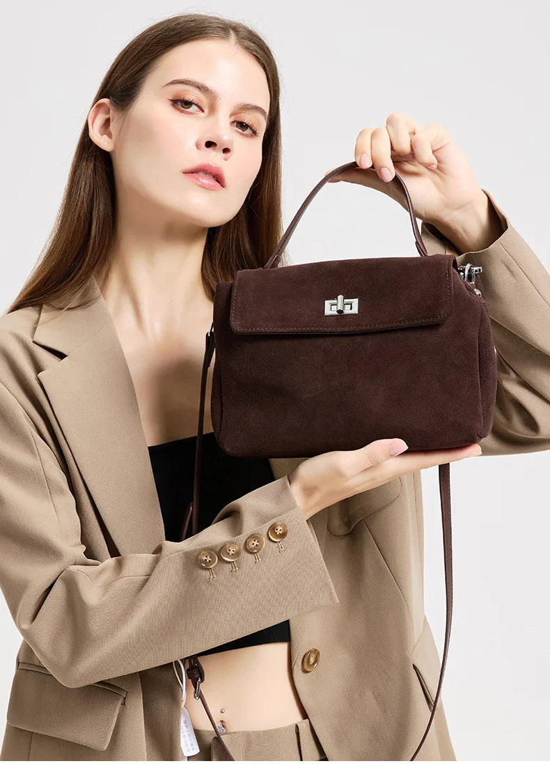 2026 NEW Autumn winter women's Natural Suede leather Crossbody Bag luxury designer Genuine Leather commuting messenger bag