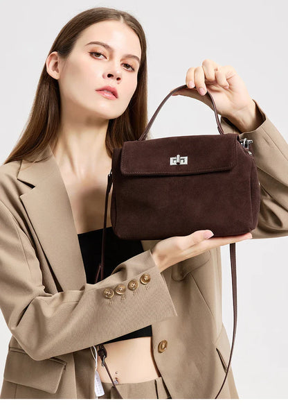 2026 NEW Autumn winter women's Natural Suede leather Crossbody Bag luxury designer Genuine Leather commuting messenger bag
