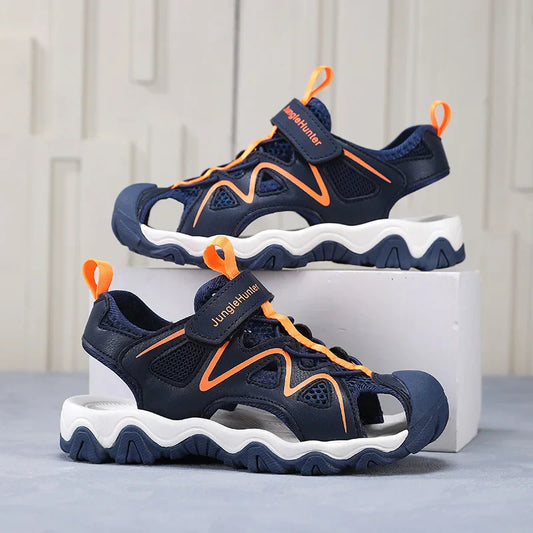 Kids Closed Toe Sport Sandals Adjustable Strap Mesh Non Slip Summer Shoes for Boys Children Outdoor Beach Casual Sandals Sneaker