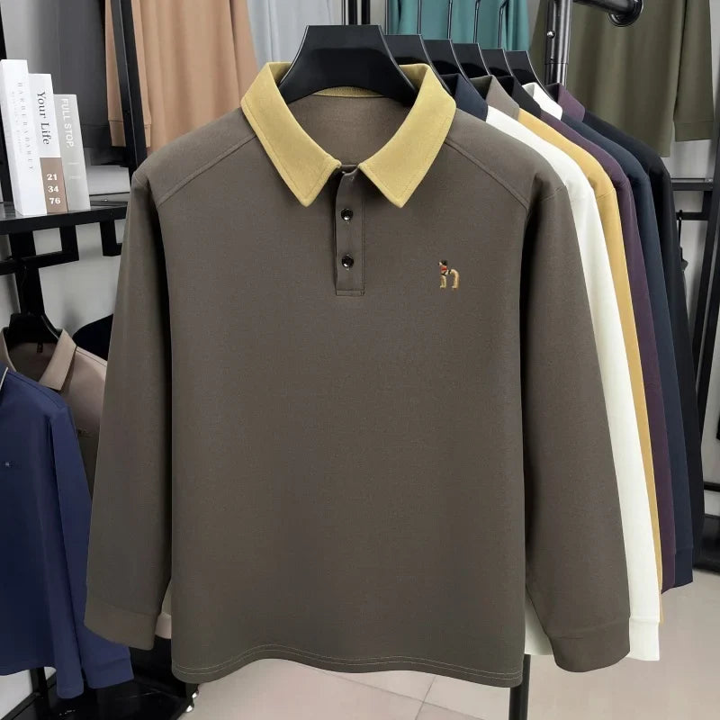 High quality luxury long sleeve polo shirt  men's spring autumn new trend brand cute dog embroidery Korean casual lapel T-shirt