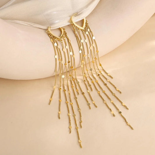 Gold Silver Color Long Tassel Heart-shaped Sequin Pendant Earrings for Women Fashion Boho Party Daily Wear Jewelry Accessories