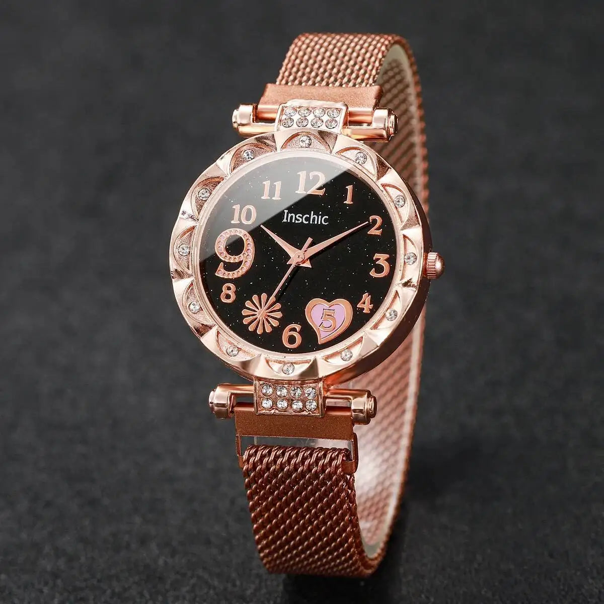 2PCS Fashion Women's Watches Set Magnet Buckle Mesh Strap Analog Quartz Watch Star Bracelet Set Reloj Mujer