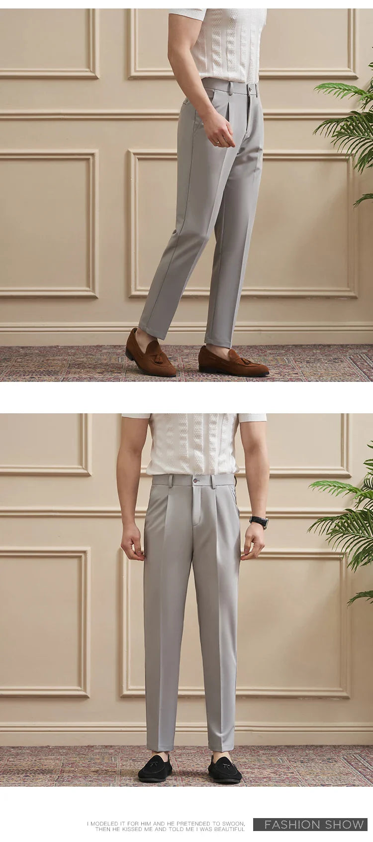 High Quality Men's Business Casual Slim-Fitting Suit Pants, Classic Solid Color Straight Work Trousers