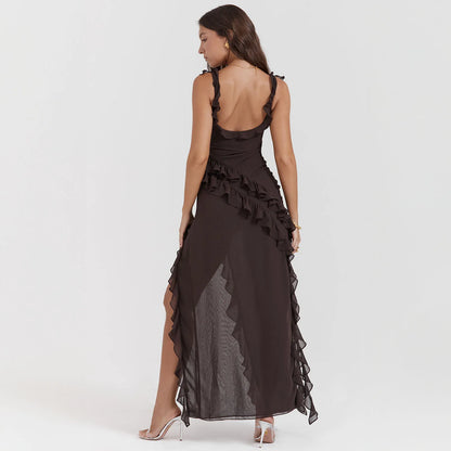 Sexy Summer Elegant Long Dresses For Women Backlesss Sexy Dress Red High Slit Streamer Vestidos Elegant Women's Party Dresses