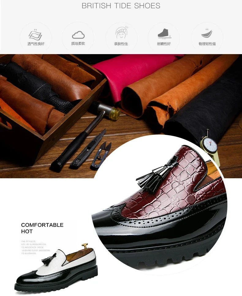 High Quality Casual Business Leather Shoes Men Formal Men's Dress Shoes Classic Tassels Retro Office Social Leather Loafers Male