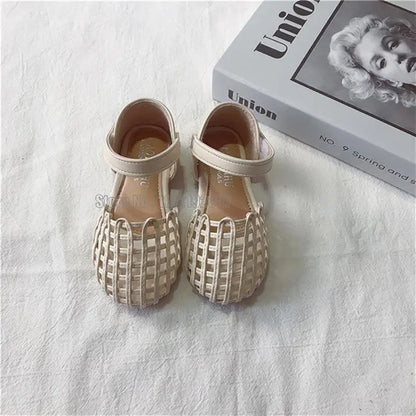 Girls Sandals Summer New 1-12 Years Baby Kids Soft Soled Woven Closed Toe Children Princess Hollow Shoes