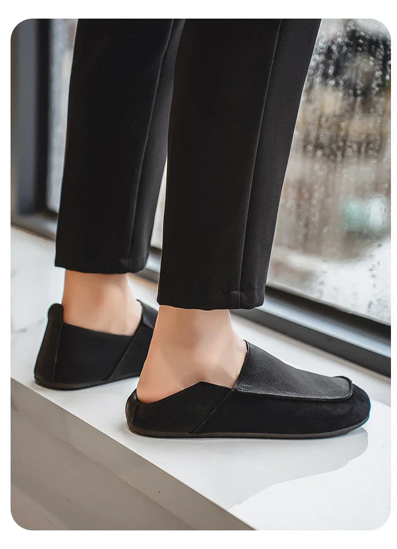 Man Loafers Outdoor Walking Fashion Mens Casual Shoes Soft Leather Comfort Half Slippers Breathable Lazy Driving Shoes