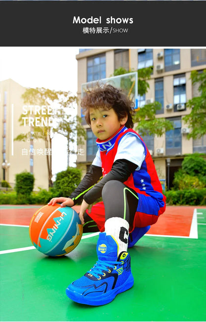 Children‘s Basketball Shoes Non-slip Breathable Basketball Training Sneakers Boys Girls Mesh Athletic Shoes Lace-up Running Shoe