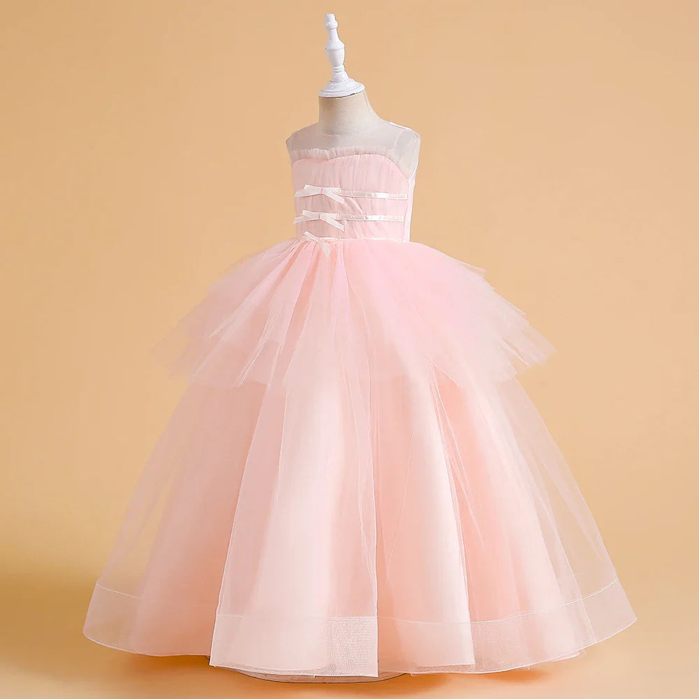 Vestidos de Festa de Daminha Batismo de Verão Meninas Elegante Tule Vestido de Noiva Formatura Menina Laço Princesa Vestido de Aniversário Fantasia de Natal