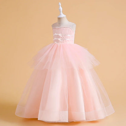 Vestidos de Festa de Daminha Batismo de Verão Meninas Elegante Tule Vestido de Noiva Formatura Menina Laço Princesa Vestido de Aniversário Fantasia de Natal