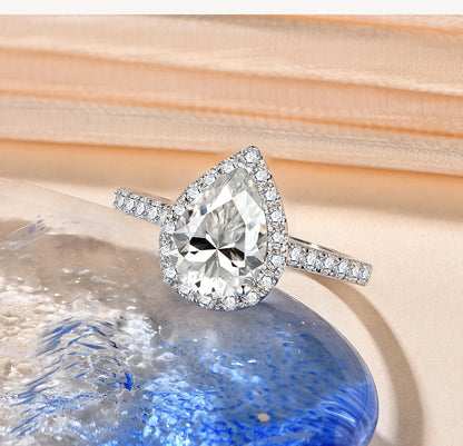 Pear Cut 2.0CT D Color VVS1 Luxury Moissanite Ring Real 925 Sterling Silver for Women Engagement Wedding Jewelry Gift