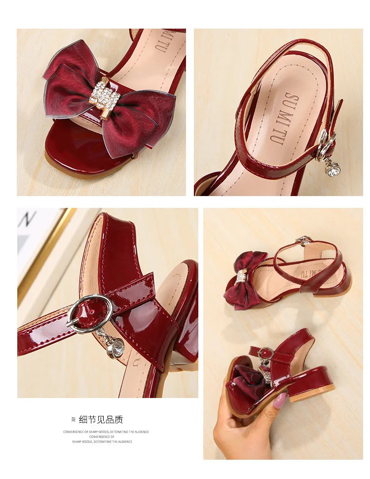 Girls Princess Sandals Summer Kids Low Heels Fashion Party Dress Beach Shoes Outdoor Causal Sandals Children Soft Sole with Bow