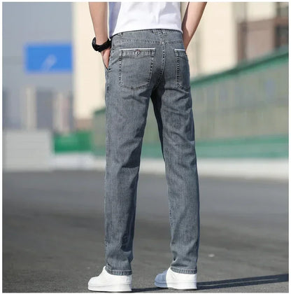 Summer New Men's Loose Stretch Gray Jeans Fashion Casual Stretch Straight-leg Denim Pants Male Light Blue Brand