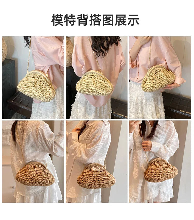 Summer New Straw Weaving Crossbody Bag Fashionable and Casual Shell Bag Women's Shoulder Bag with Excellent Texture