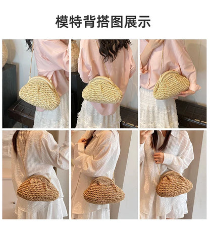 Summer New Straw Weaving Crossbody Bag Fashionable and Casual Shell Bag Women's Shoulder Bag with Excellent Texture