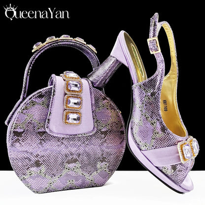 Elegant Green Peep-Toe Women Heel Pumps for Italian Matching Party Shoes and Bags Set for Parties with Diamond Accents